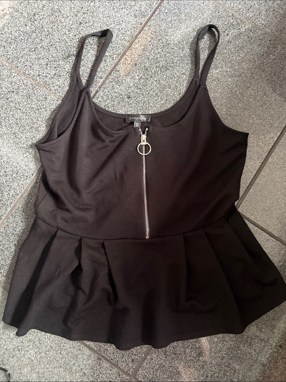 Dynamite Black Peplum Zip-Front Camisole